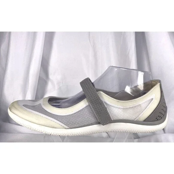 LANDS END Women's Size 11B MARY JANE SHOE White/Gray MESH FLATS SNEAKERS #481528 - Picture 5 of 10